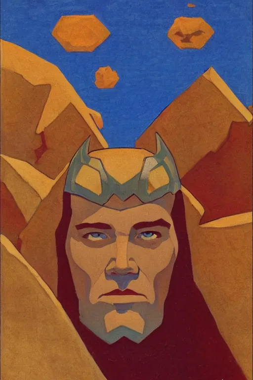 Image similar to thor, marvel, artwork by nicholas roerich,