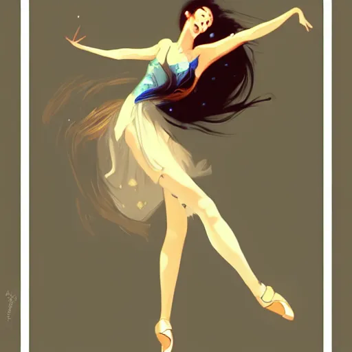 Prompt: a illustration of a beautiful woman dancing by bayard wu