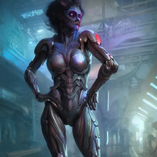 Image similar to a girl dressed in bioarmor with muscles, bones, skull, veins,biopunk, neon lights. masterpiece 4k digital illustration by Ruan Jia and Mandy Jurgens and Artgerm and william-adolphe bouguereau, award winning, Artstation, art nouveau aesthetic, neon background, intricate details, realistic, panoramic view, Hyperdetailed, 8k resolution, intricate art nouveau