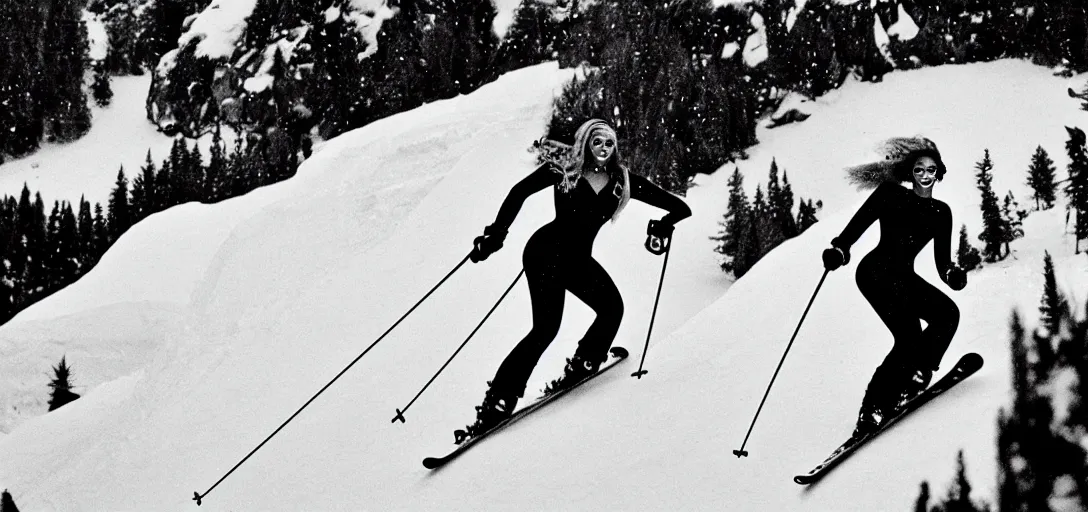 Prompt: beyonce skiing down a snow slope in a 1 9 5 0 s cartoon