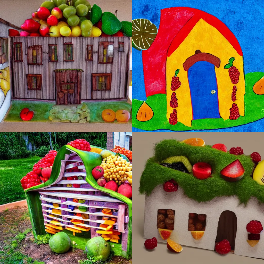 Prompt: a house made of fruits