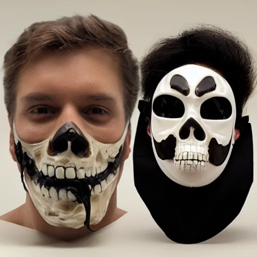 Prompt: horrifying face mask made of bone and onyx