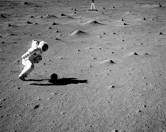 Image similar to two astronauts playing basketball on the surface of moon