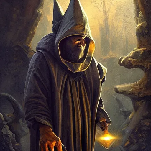 Prompt: an epic painting of the wizard in the hood, making hand passes to create new era, dark, mystic, oil on canvas, perfect composition, golden ratio, beautiful detailed, photorealistic, digital painting, concept art, smooth, sharp focus, illustration, artstation trending, octane render, unreal engine