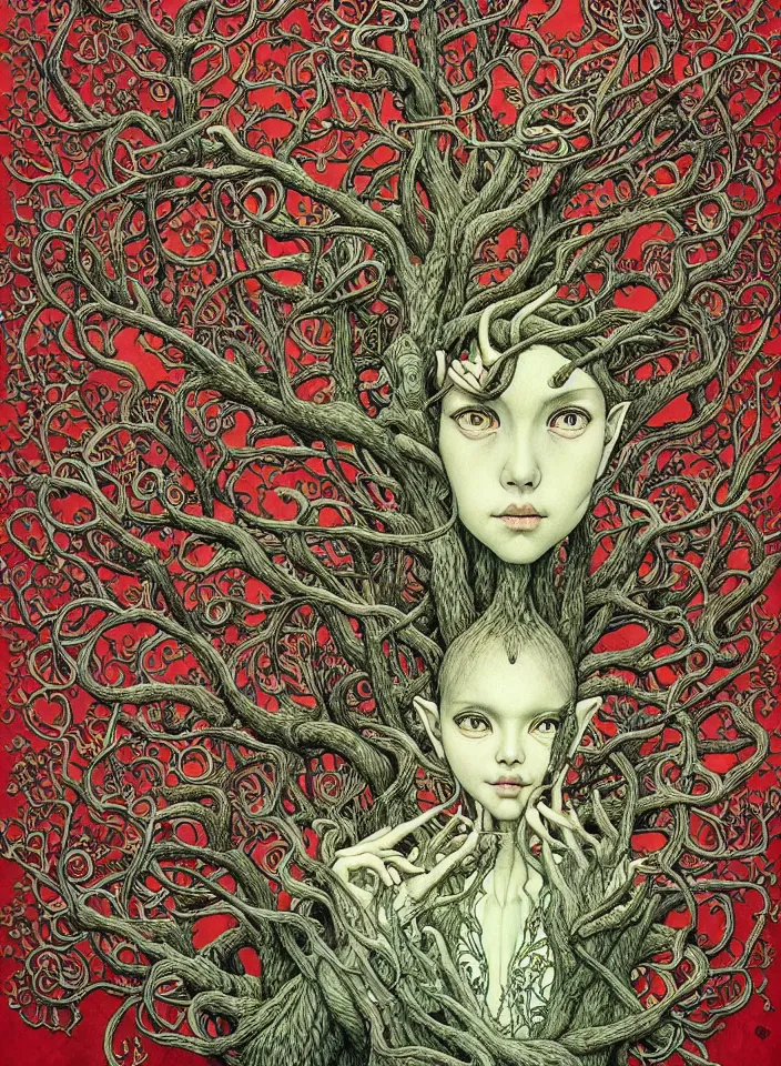 Image similar to portrait painted in jacek yerka style drawn by vania zouravliov and takato yamamoto, inspired by the tree of life, intricate acrylic gouache painting, high detail, sharp high detail, artstation