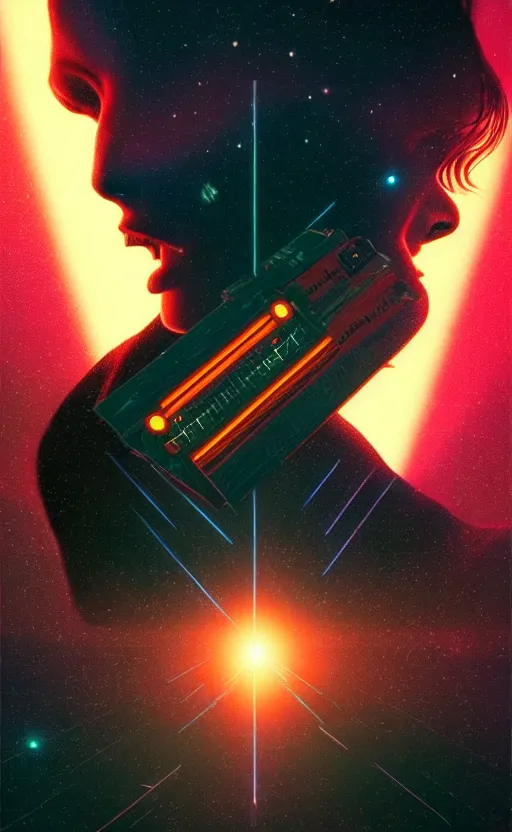 Image similar to a love affair with doubt, dark retrowave, glitch art, interstellar, beautifully lit, by Thomas Blackshear, artstation, unreal engine