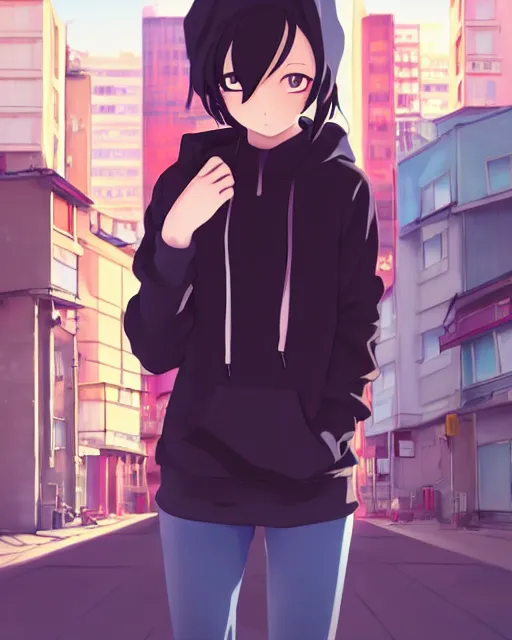 profile of anime girl wearing hoodie, ilya kuvshinov,, Stable Diffusion