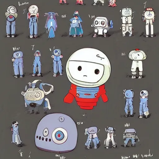 Image similar to very cute, small robot, friendly eyes, anime art by Hayao Miyazaki.