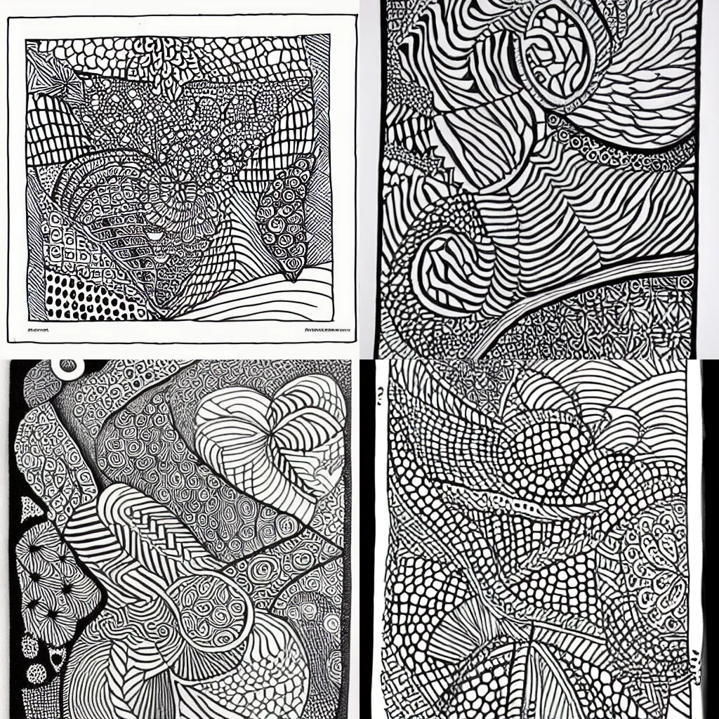 Prompt: black and white zentangle
