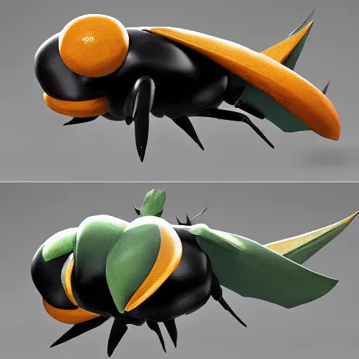 Image similar to A pokemon that looks like The flying beetle,The Crust is a large pumpkin,Trending on art station. Unreal engine.
