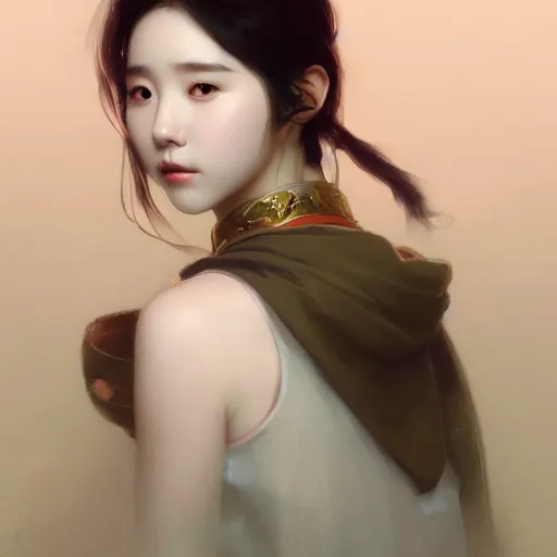 Prompt: IU, Korean Idol, Korean Artist, highly detailed, digital painting, artstation, concept art, smooth, sharp focus, illustration, ArtStation, art by greg rutkowski and alphonse mucha