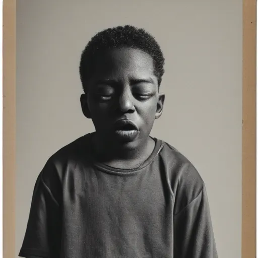 Image similar to photo of a black boy crying, studio portrait