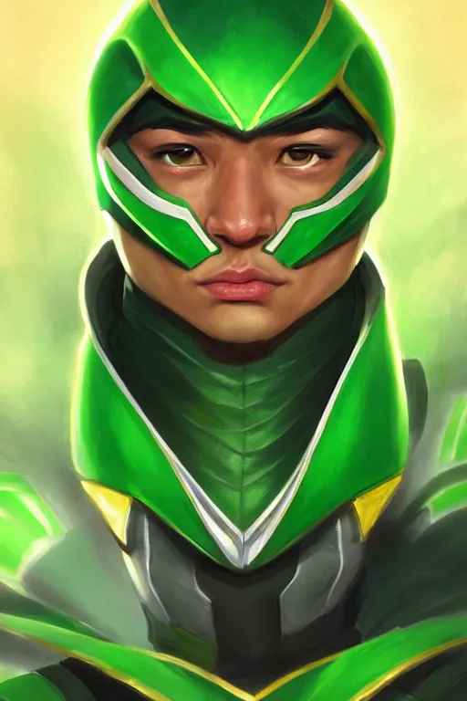 Prompt: portrait of green ranger, sharp focus, artstation, trending, by julie dillon, luis melo, tyler miles lockett, lei jin, hong lei, ken wong, adam narozanski, joy ang