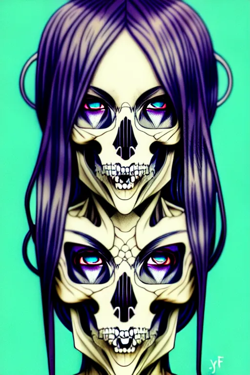 Prompt: anime manga skull portrait young woman, glitcched, glitch pixels, skeleton, intricate, elegant, highly detailed, digital art, ffffound, art by JC Leyendecker and sachin teng