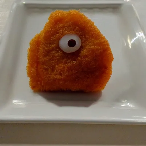 Image similar to a chicken nugget that looks like a monster