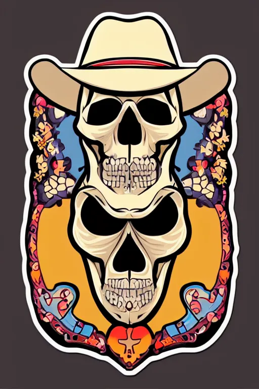 Image similar to A portrait of a skull that is a cowboy, sticker, colorful, illustration, highly detailed, smooth and clean vector curves, no jagged lines, vector art, smooth