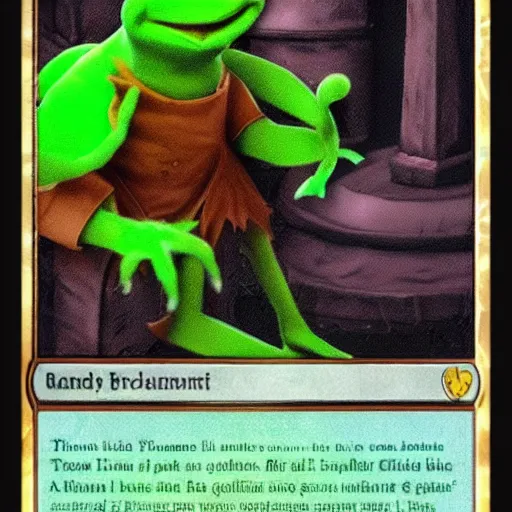 Image similar to a magic the gathering card featuring kermit the frog