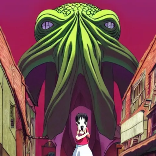 Image similar to cthulhu starring in the movie spirited away, anime. studio ghibli