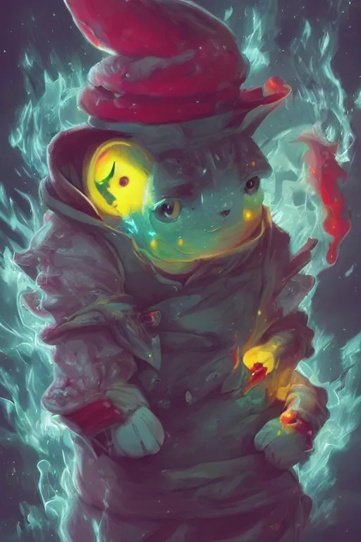 Image similar to the look of pikachu, necromancer witch - doctor covered with ice exploding into fire, electricity highly detailed, high contrast, light reflection, trippy, nebula, trending on artstation by artgem, by peter mohrbacher, by wlop, by ruan jia