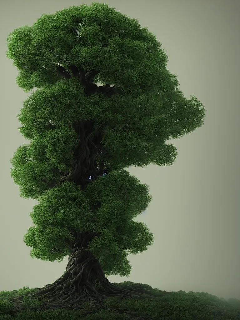 Prompt: Tree of life, Octane render, 8k texture, HD, Noah Bradley, otherworldly, realistic, Incredible Black and dark green Illustration, Exquisite and smooth detail, post processed