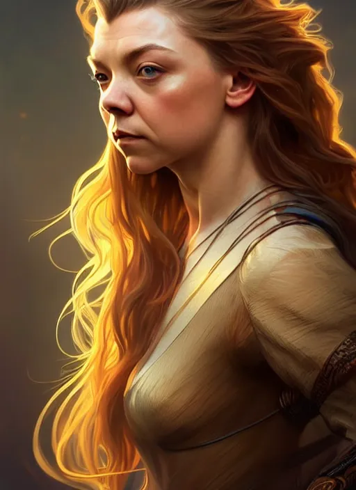 Image similar to natalie dormer wearing in a pool of honey, beautiful seductive face, intricate, elegant, highly detailed, digital painting, artstation, concept art, smooth, sharp focus, illustration, art by artgerm and greg rutkowski and alphonse mucha, horizon zero dawn 8 k