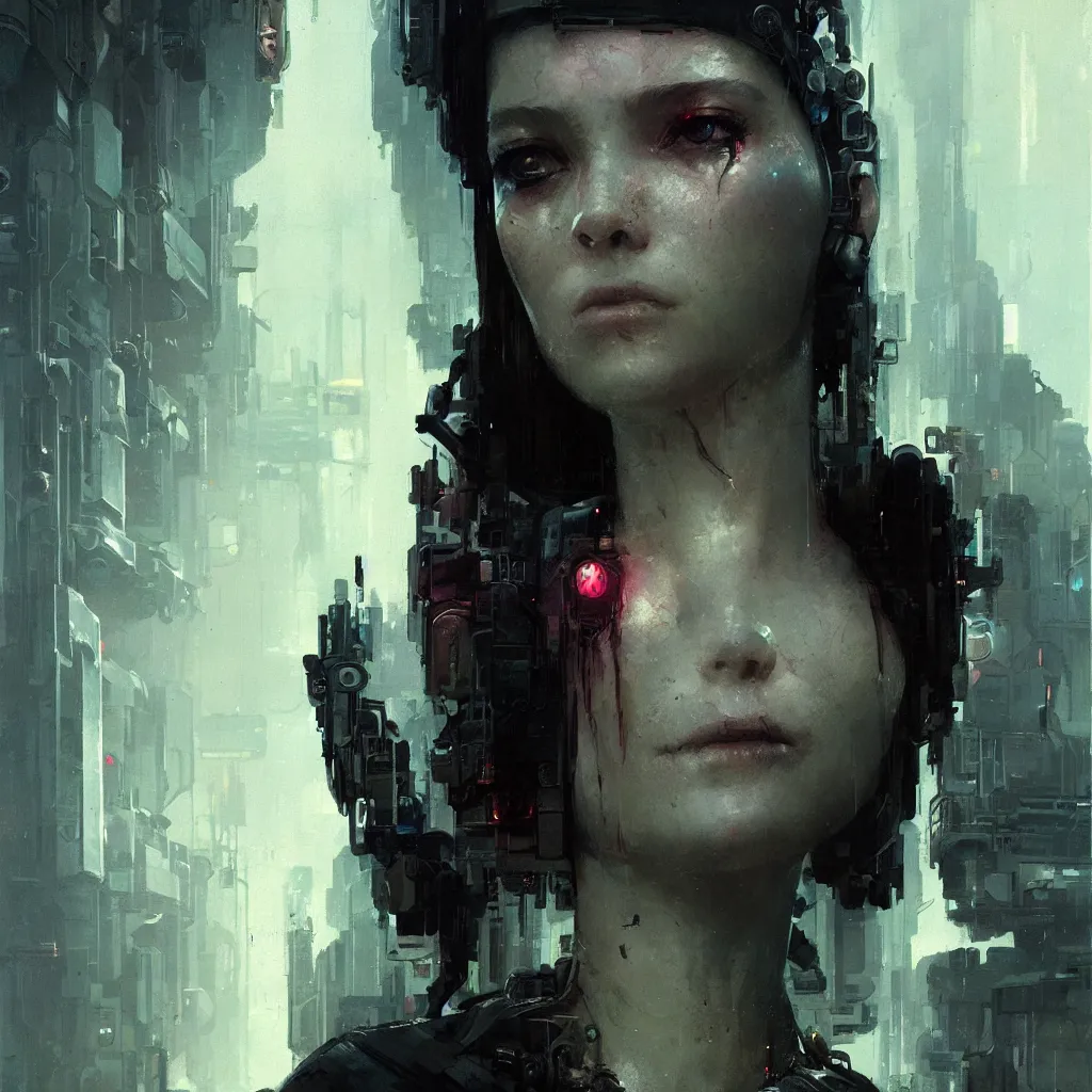 Image similar to female cyberpunk, beautiful face, rule of thirds, intricate outfit, spotlight, by greg rutkowski, by jeremy mann, digital painting