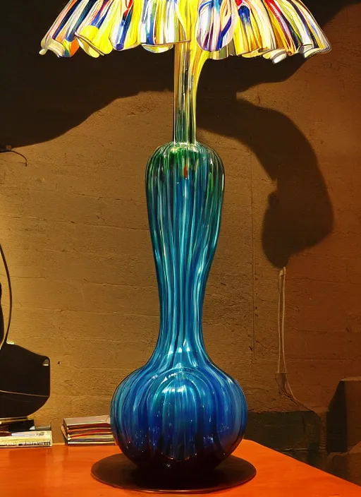 Image similar to a vintage banker lamp designed by dale chihuly