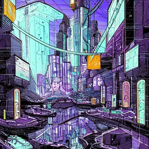 Image similar to mystic winter landscape, cyberpunk by mike allred