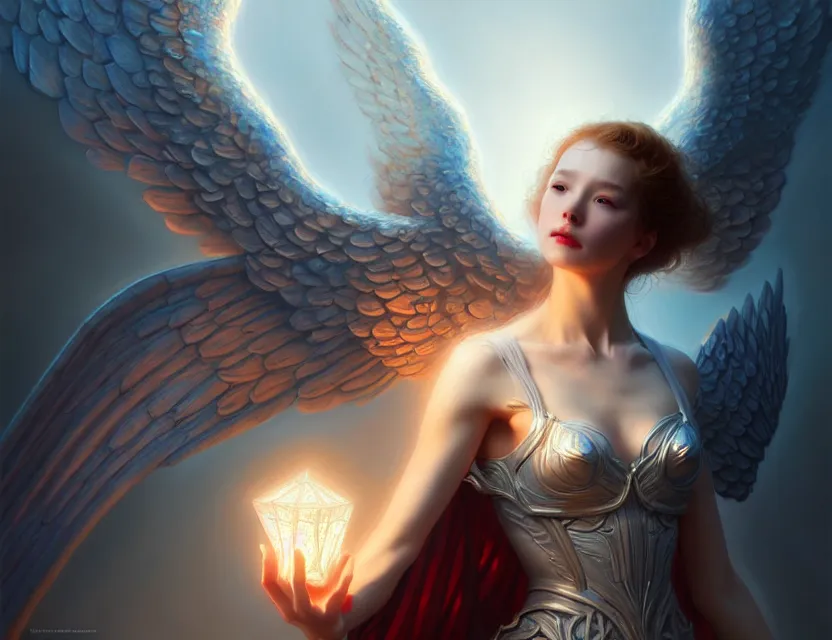 Image similar to the avenging angel descended and all shadows fled, a beautiful digital painting by wlop, volumetric light, intricate details, ultrarealistic, by art germ, by gerald brom, fantasypunk, deep colors, amazing d & d art, trending cgsociety, artstation, sharp, amazing wallpaper