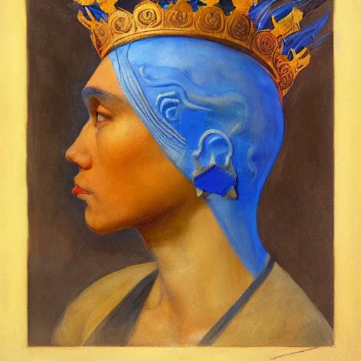 Prompt: the corvid crown, by Annie Swynnerton and Nicholas Roerich and Diego Rivera, blue skin, elaborate costume, geometric ornament, rich color, dramatic cinematic lighting, smooth, sharp focus, extremely detailed