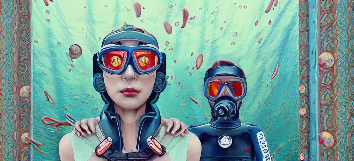 Image similar to scuba diver :: by Martine Johanna and Simon Stålenhag and Chie Yoshii and Casey Weldon and wlop :: ornate, dynamic, particulate, rich colors, intricate, elegant, highly detailed, centered, artstation, smooth, sharp focus, octane render, 3d