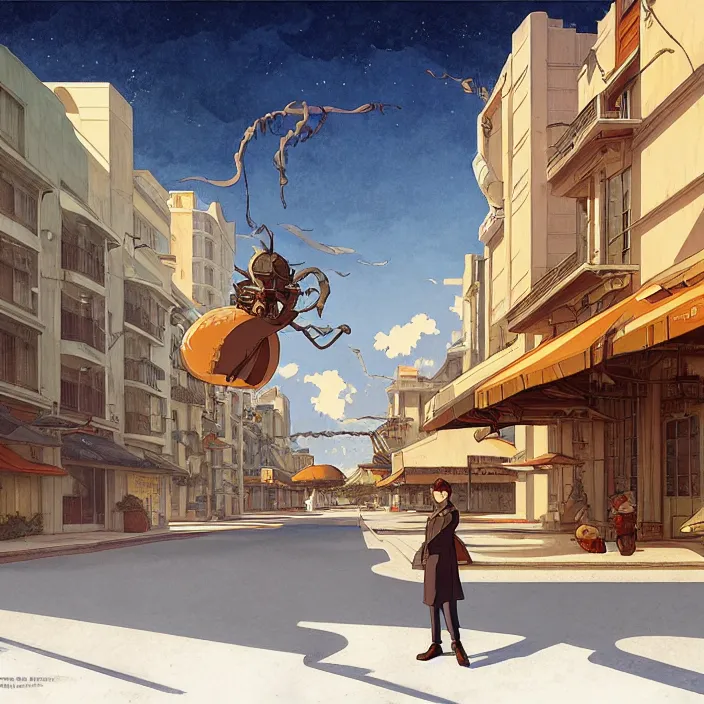 Image similar to empty florida big city, winter, in the style of studio ghibli, j. c. leyendecker, greg rutkowski, artem