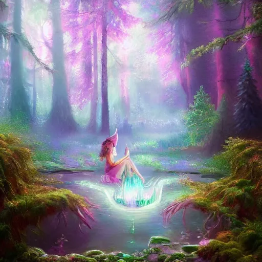 Image similar to may 1 0, 1 9 9 2, iridescent fairy forest, beautiful oil painting, trending on artstation, hyperdetailed, cinematic lighting