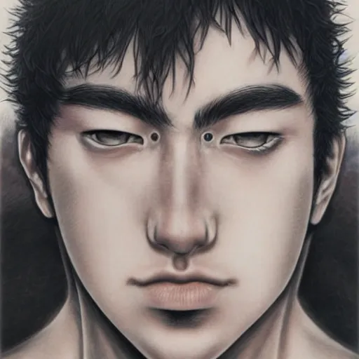 Image similar to a stunning realistic portrait by Kentaro miura