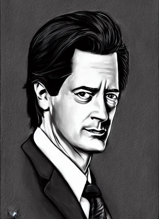 Prompt: portrait of kyle maclachlan as dale cooper by jennifer dionisio