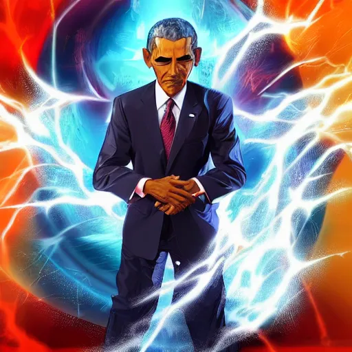 Image similar to full body elegant portrait of a chimera fusion of son goku and barack obama, gta art, gta cover art, realistic art, unreal engine 5 art, d & d design