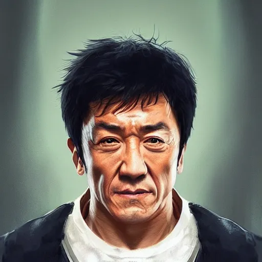 Prompt: “Portrait of Jackie Chan by Greg Rutkowski, young, manly, attractive, strong, older brother vibes, highly detailed portrait, scifi, digital painting, artstation, concept art, smooth, sharp foccus ilustration, Artstation HQ”