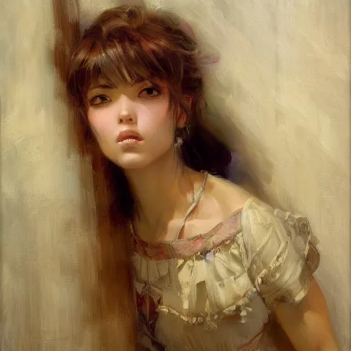 Image similar to detailed portrait of frowning anime girl, painting by gaston bussiere, craig mullins, j. c. leyendecker