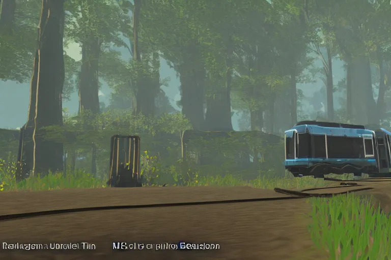 Prompt: wmata metro train in botw, breath of the wild screenshot