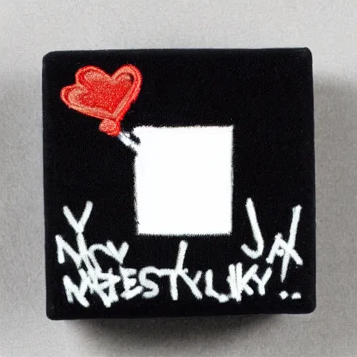 Image similar to banksy graffiti on mysterious black royal embroidered cube, 1 9 9 9 aesthetic