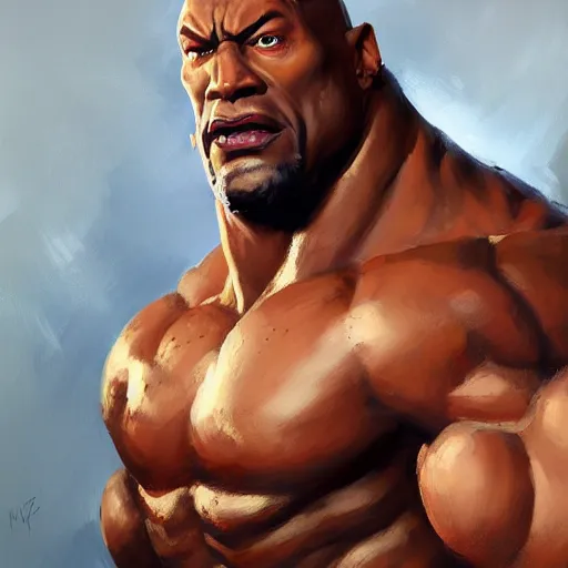 Image similar to greg manchess portrait painting of fierce foundation aka dwayne the rock from fortnite as overwatch character, medium shot, asymmetrical, profile picture, organic painting, sunny day, matte painting, bold shapes, hard edges, street art, trending on artstation, by huang guangjian, gil elvgren, ruan jia, greg rutkowski, gaston bussiere