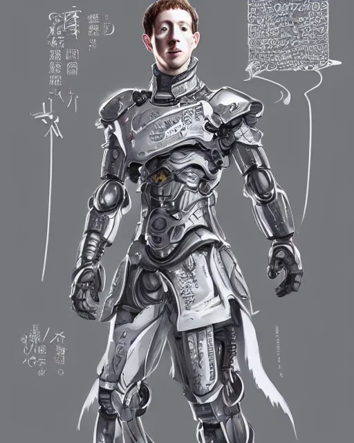 Image similar to A full-body anime portrait of Mark Zuckerberg as a white robot wearing a kimono from Skyrim, by Stanley Artgerm Lau, WLOP, Rossdraws, James Jean, Andrei Riabovitchevy, Marc Simonetti, and Sakimichan, trending on artstation