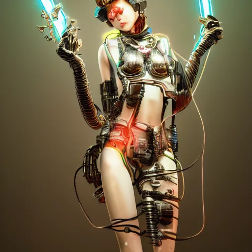 Prompt: the portrait of an absurdly beautiful, graceful, sophisticated, fashionable cyberpunk gynoid gravure idol, an ultrafine hyperdetailed illustration by kim jung gi, irakli nadar, intricate linework, neon colors, porcelain skin, unreal engine 5 highly rendered, global illumination, radiant light, detailed and intricate environment