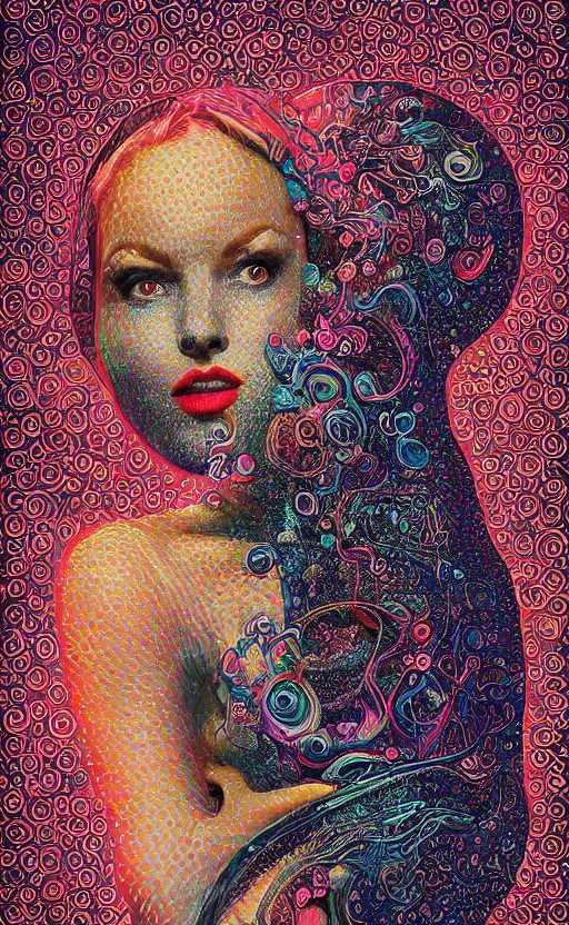 Prompt: detailed intricate amazing poster for a weird, euphonious and lamprophony beautiful woman on onlyfans in a turbulent ocean, by keith beltramini and tim white. pointillism. hypermaximalist. beautiful arabic patterns. unreal engine. trending on artstation.