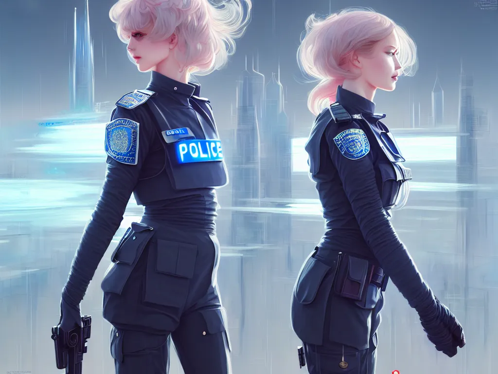 Image similar to portrait futuristic england police uniform girl, at future neon light rooftop, ssci - fi and fantasy, intricate and very very beautiful and elegant, highly detailed, digital painting, artstation, concept art, smooth and sharp focus, illustration, art by tan zi and ayanamikodon and alphonse mucha and wlop