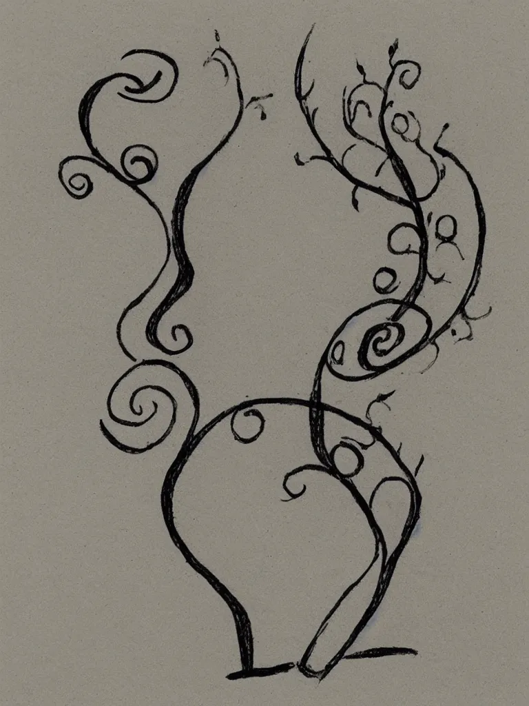 Prompt: a sketch of an acorn that turns into a tree in the shape of a treble clef with a gradient line in the middle, single line drawing