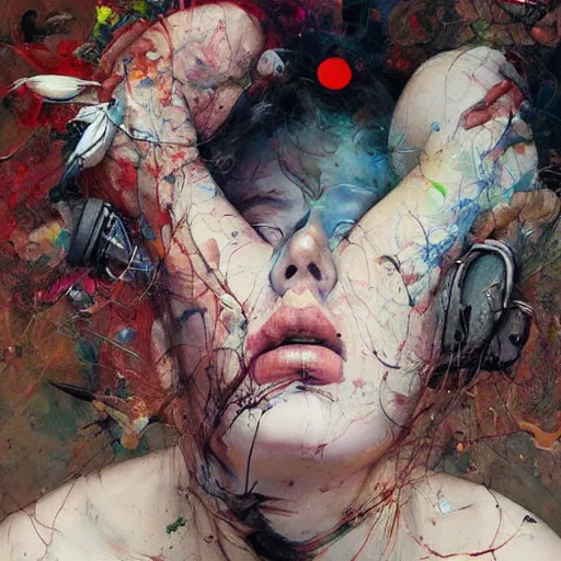 Image similar to virtual reality dreaming, in the style of adrian ghenie, esao andrews, jenny saville,, surrealism, dark art by james jean, takato yamamoto