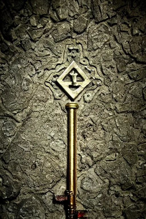 Prompt: the kabbalistic key to the sephira daath, etched into a wall with little bits of crystals, the floor covered by moss cgsociety