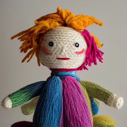 Image similar to yarn doll, hide the pain harold, product photography, commercial lighting