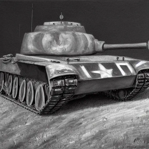 Prompt: painting of ww2 tank, desaturated, old school